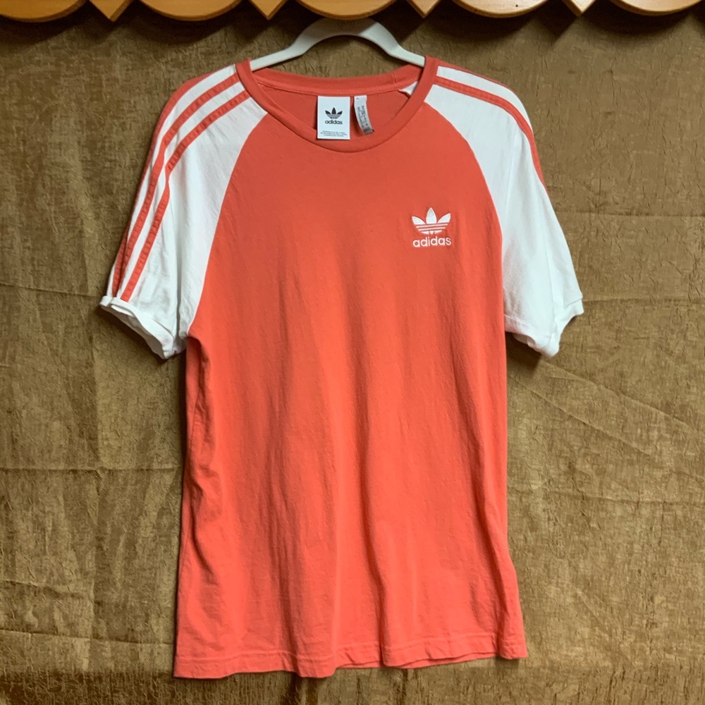 Adidas short sleeve rugby top in peach